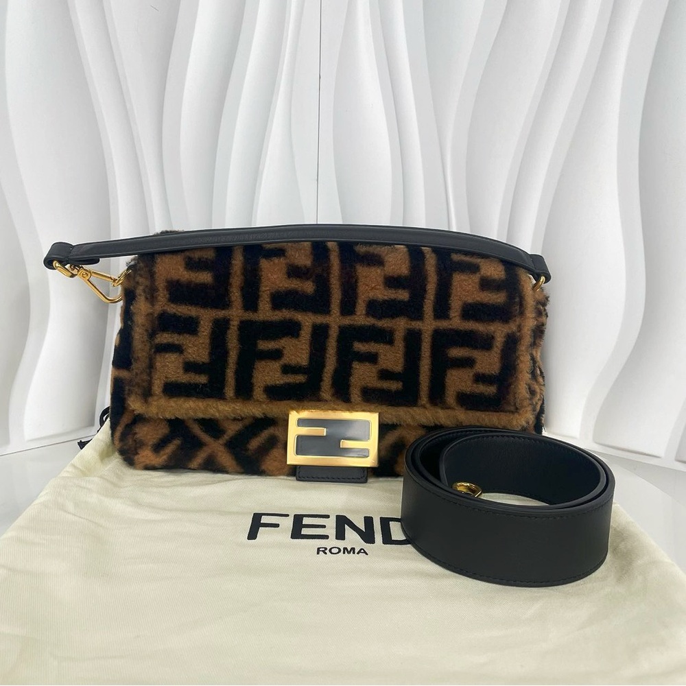 Fendi Baguette Zucca Faux Fur & Leather Shoulder Bag